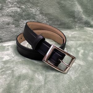 Black Dress Belt Yth 22-24 Full Grain Cowhide Lined On Genuine Leather Silver